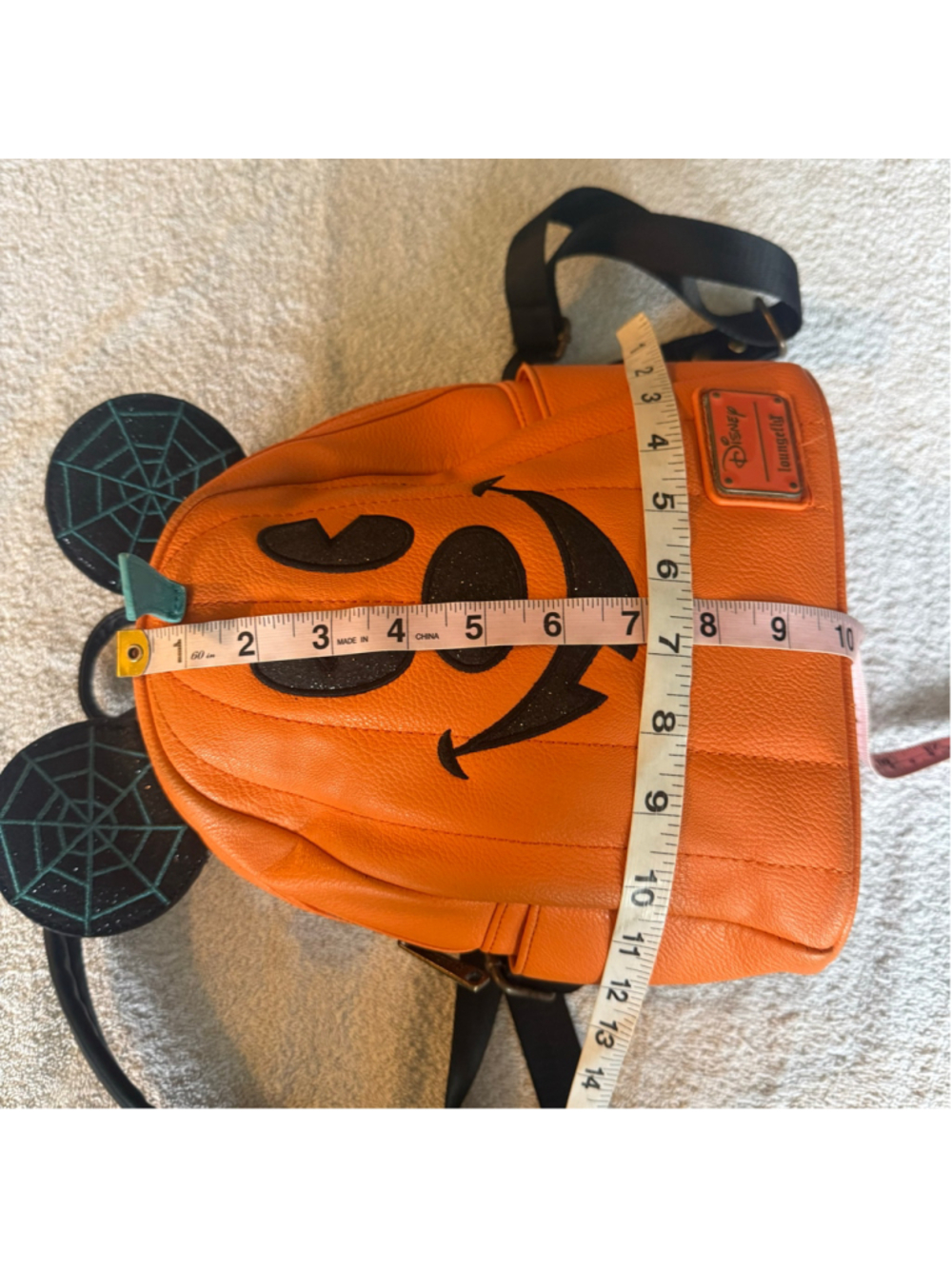 Disney Loungefly Mickey Mouse Pumpkin Halloween Mini Backpack Orange Spiderweb - Picture 13 of 14